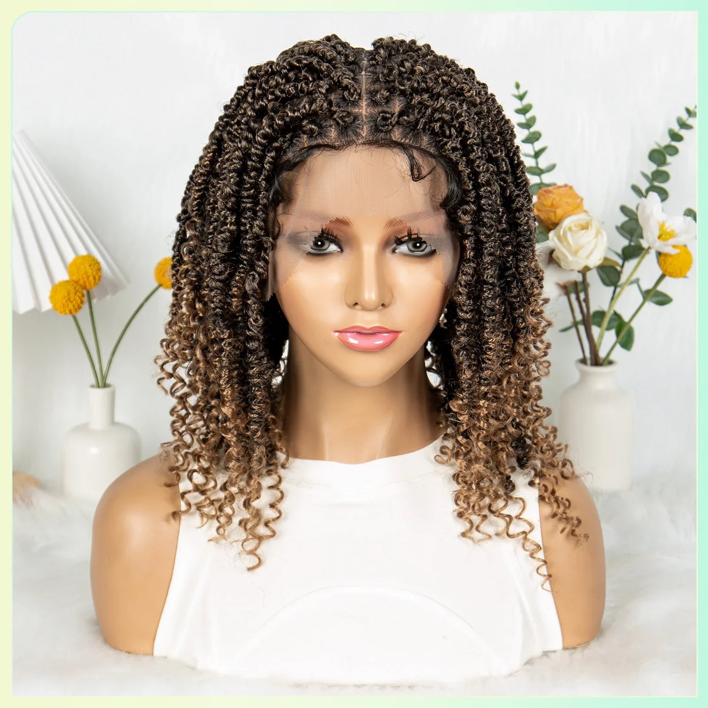 14Inch Full Lace Braided Wigs Synthetic Lace Frontal Twisted Braids Wigs with Baby Hair Knotless Box Braids Wig for Black Women