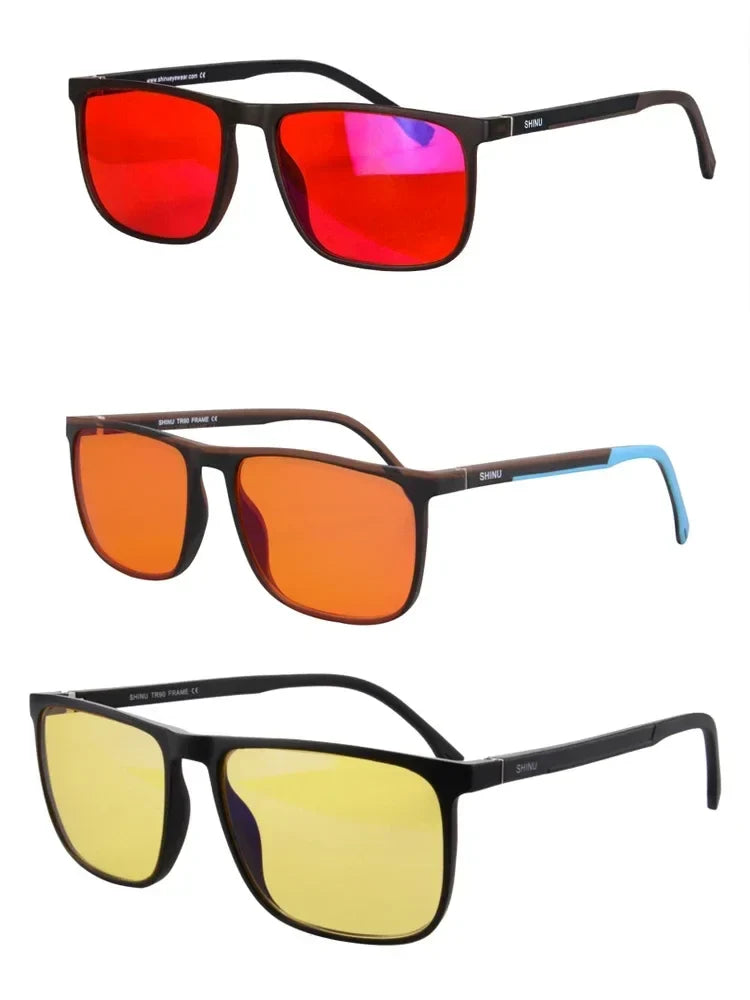 SHINU Good Sleep Blue Light Blocking Glasses Men Red Lenses Anti Green Light Eliminate Eye Strain Glasses Bluelight 078RD