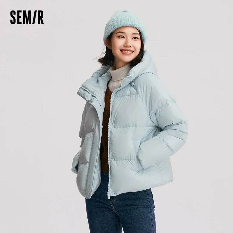 Semir Down Jacket Women Solid Color Loose Versatile 2025 Winter New Waterproof Oil-proof Stain-proof Hooded Coat Down Jacket
