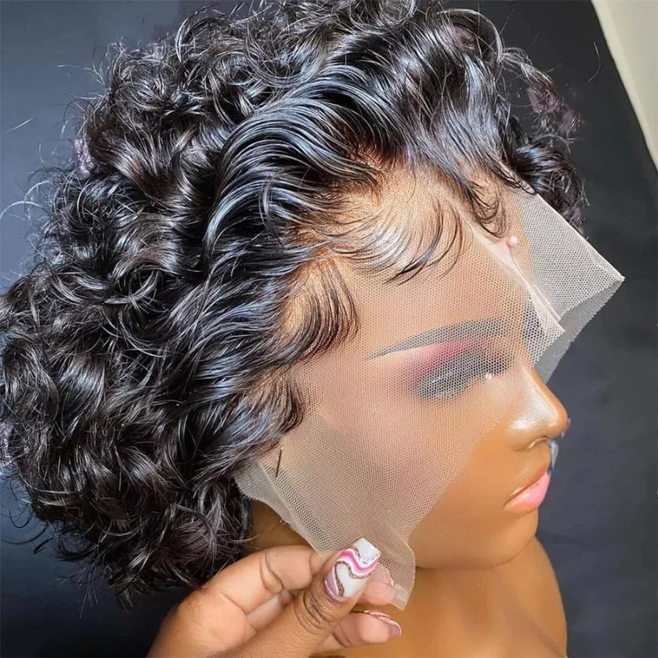 Pelucas Pixie Cut Cabello Humano Ombre 1B/27 Corto Rizado Pelucas de Encaje Frontal Brasileñas Onda de Agua Bob Peluca 13x1 Pelucas de Encaje Transparente 180%