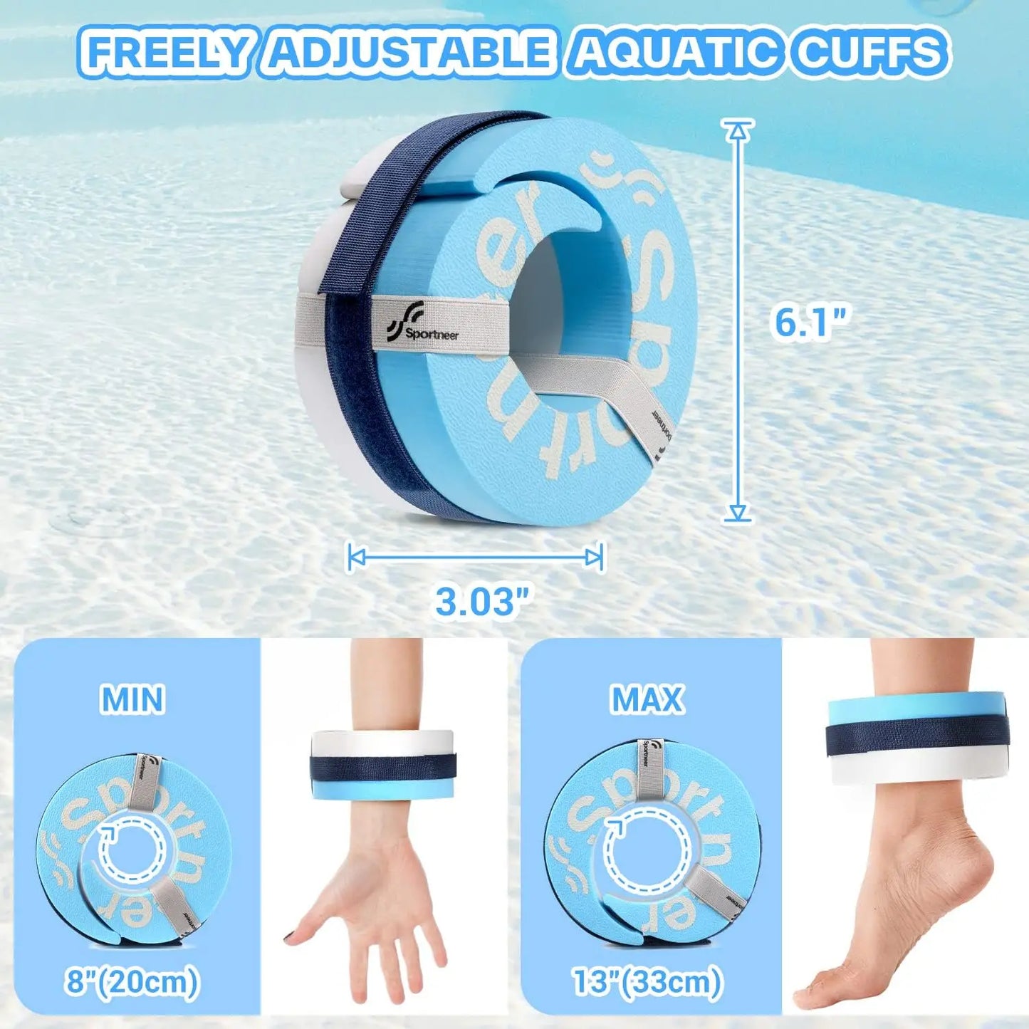 Set de 6 piezas de Aqua Fitness – Cinturón de natación, tobilleras y equipo de ejercicio acuático para terapia en piscina