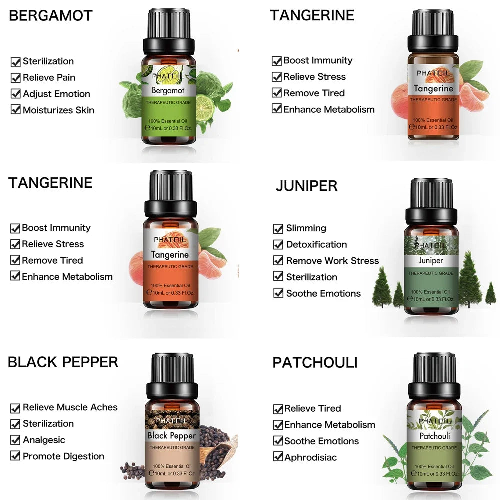 PHATOIL 10ml Ginger Essential Oil for Perfume Candles Making Spa Massage Humidifier Rose Jasmine Pine Needles Tangerine Thyme