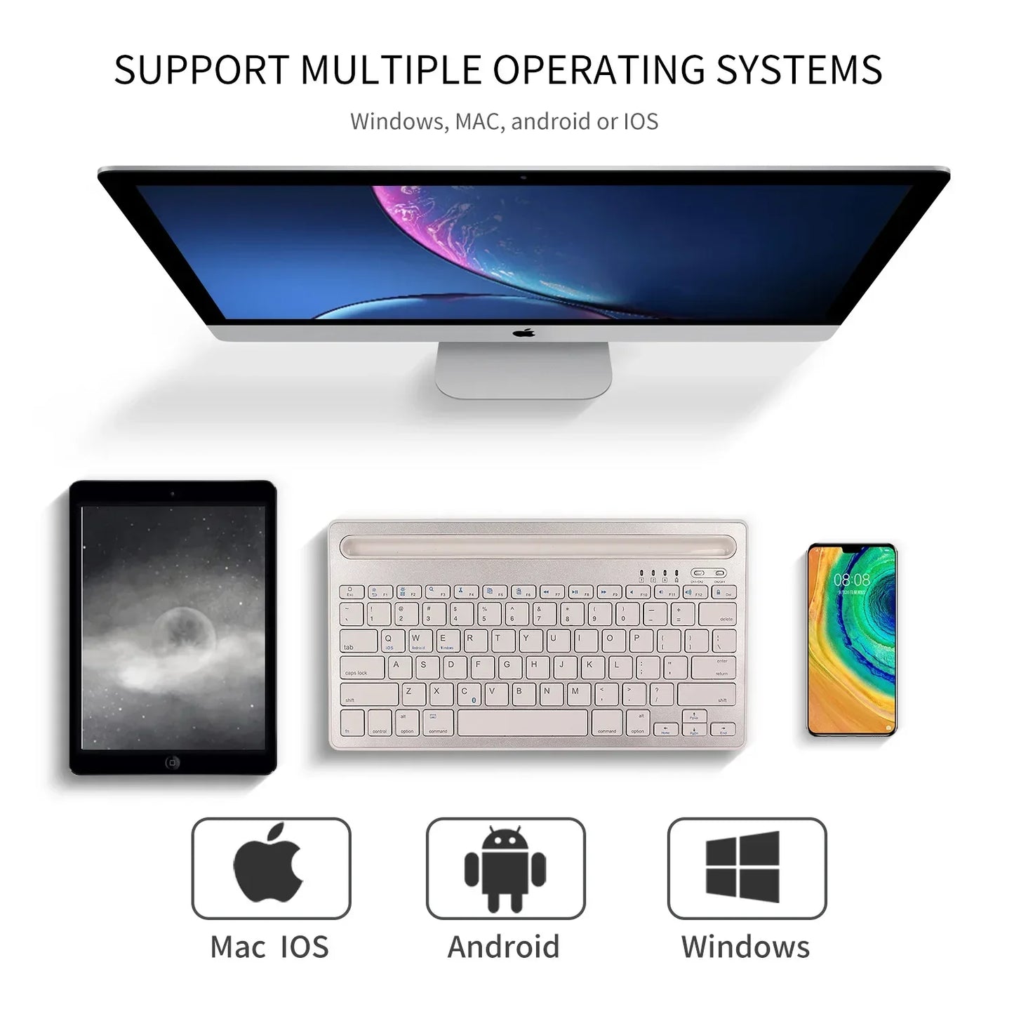 Wireless Bluetooth Keyboard Portable Ultra Thin  Desktop Laptop Keyboard Dual Channel