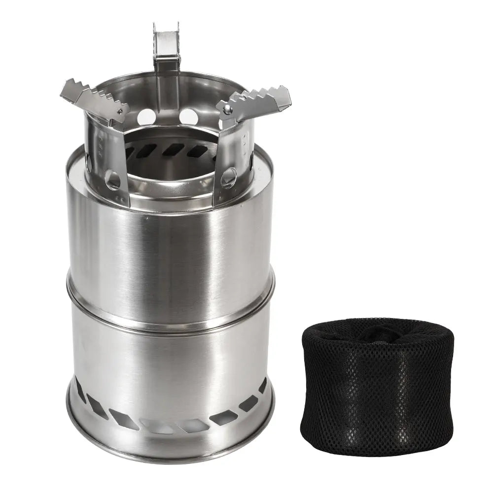 Outdoor Camping Portable Wood Stove Stainless Steel Double-Layer Heat-Concentrating Split Stackable Picnic Backpack Stove