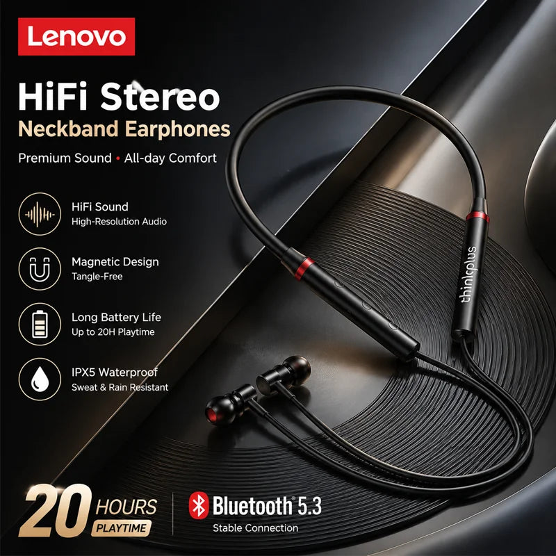 Origial Lenovo HE05X Bluetooth Earphones Earphone Waterproof Earplugs HIFI Sound Magnetic Neckband Headset Sports Headphone Gift