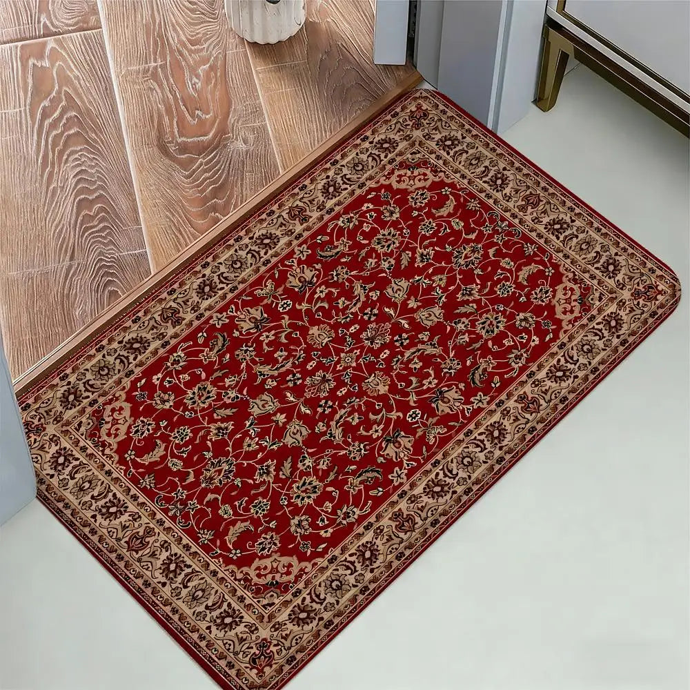 Mysterious Red Persian Carpet Floor Mat Cozy Flannel Soft Thick Non-Slip Mat For Living Room Bedroom Kitchen Decor Rugs
