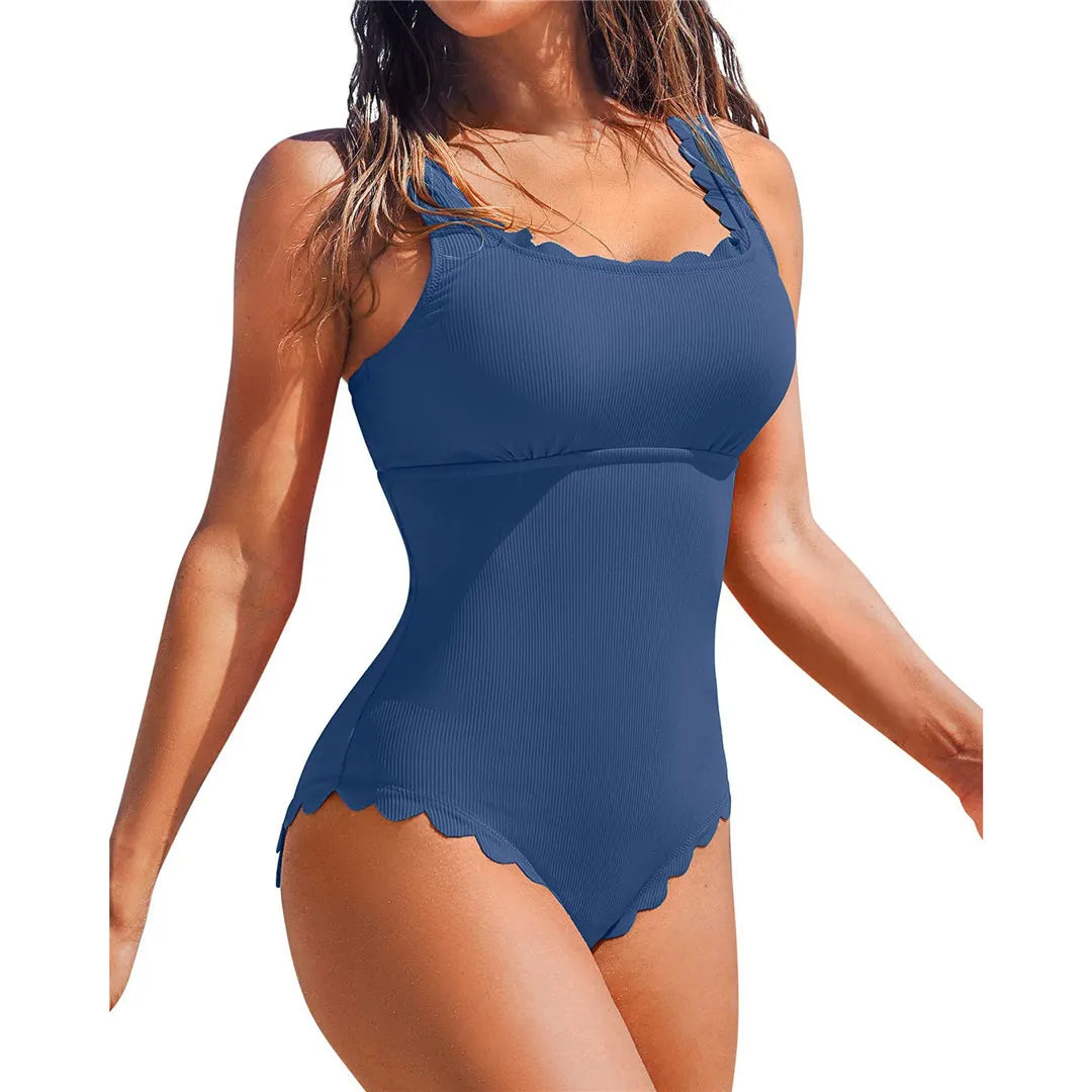 S - XXL 11 Colors Ribbed Frilled Women Swimwear One Piece Swimsuit Female Backless High Leg Cut Bather Bathing Suit Swim K7097