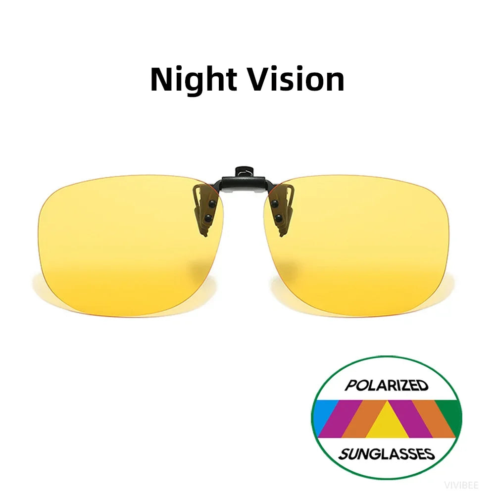 VIVIBEE Flip Up Clip On Sunglasses Polarized Men Square UV400 Photochromic Night Vision Women Classic Mirror Clips