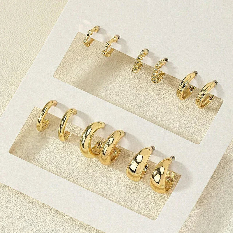 6pcs/set Stainless Steel Crystal Zirconia Hoop Earring for Women Metal