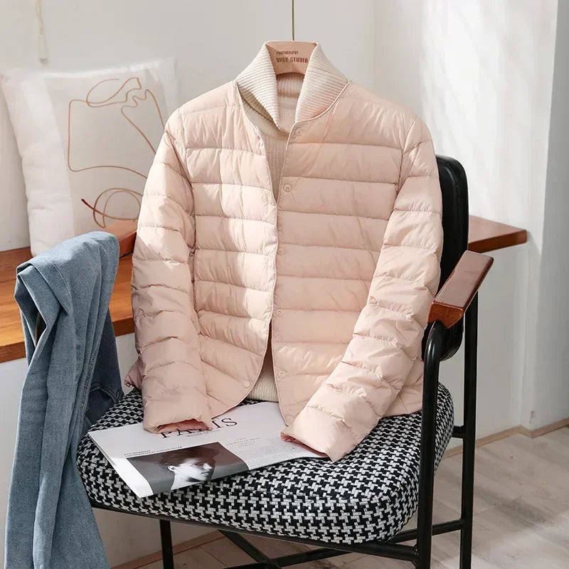 2024 New Autumn Winter Warm Ultra Light Weight Puffer Coats Down Jacket Women Slim Jacket Female Fashion White Duck Down Coat