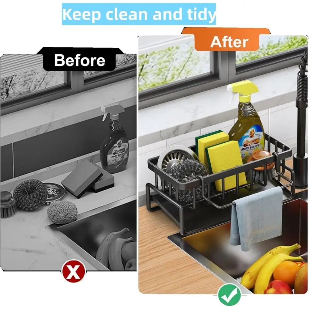 Stainless Steel Dish Sponge Organizer With Detachable Rack