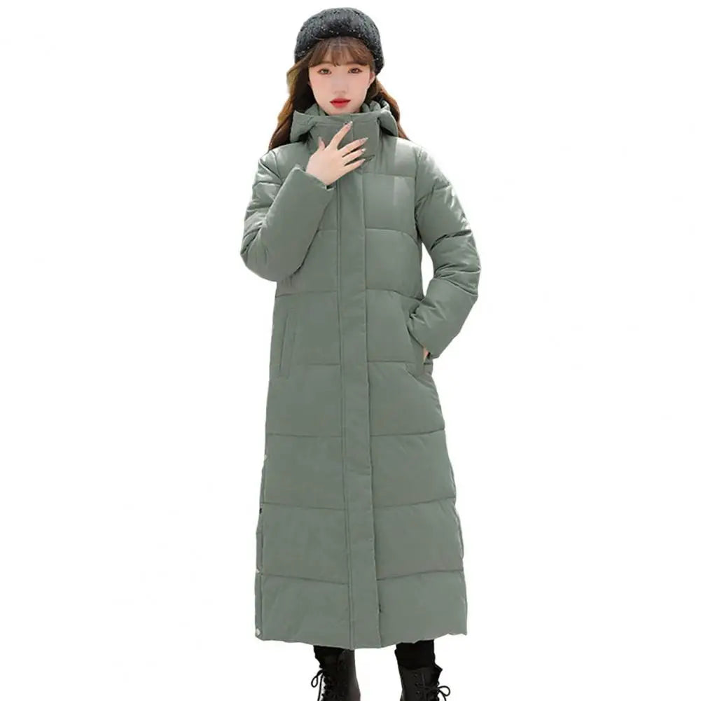 2024 Oversized Coat Hooded Long Sleeve Pockets Side Slit Hem Down Jacket Pockets Thickened Long Warm Down Cotton Outwear