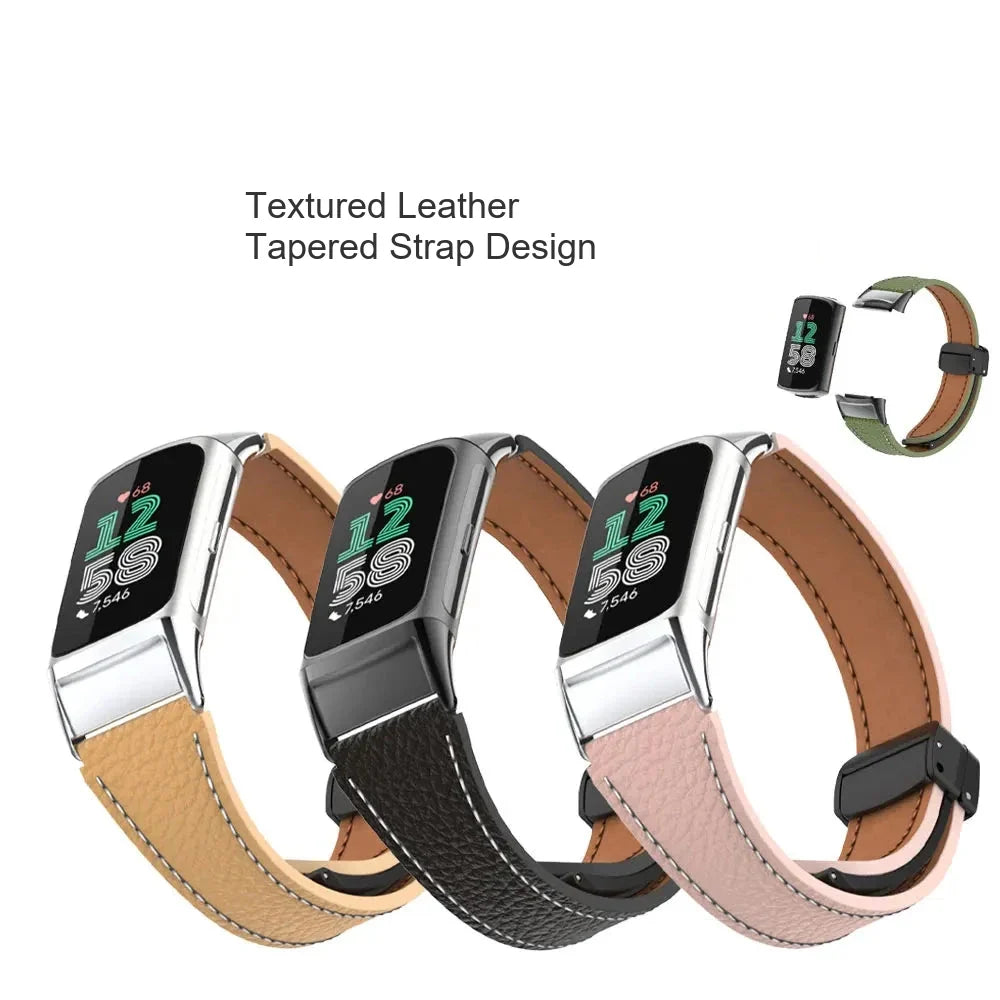Fitbit Charge 5 & 6 Leather Band with Magnetic Folding Clasp
