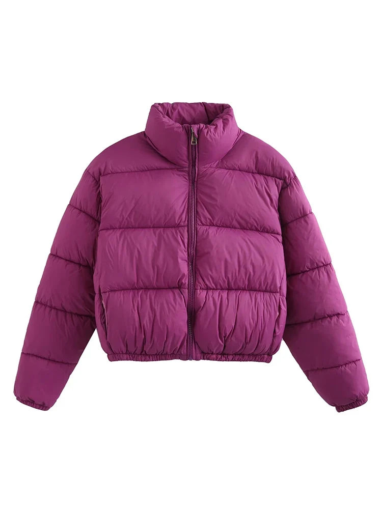Vintage Women Brown Warm Puffer Jackets 2023 Winter Fashion Ladies Elegant Short Parka Casual Female Chic Green Outerwear