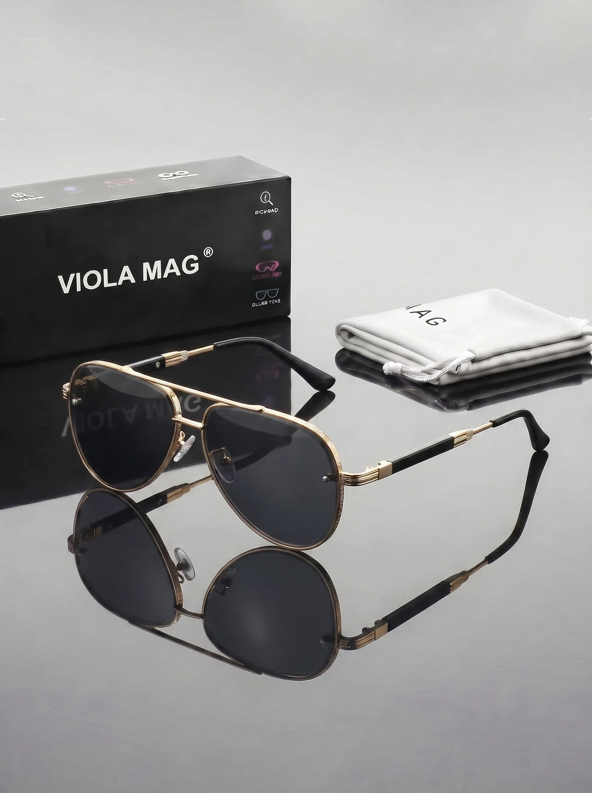 VIOLA MAG Retro Metal Gradient Toad Mirror, Unisex Daily Glasses for Commuting and Driving Decoration, with Glasses Bag