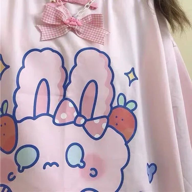Camiseta de Harajuku de Conejito Fresa Rosa