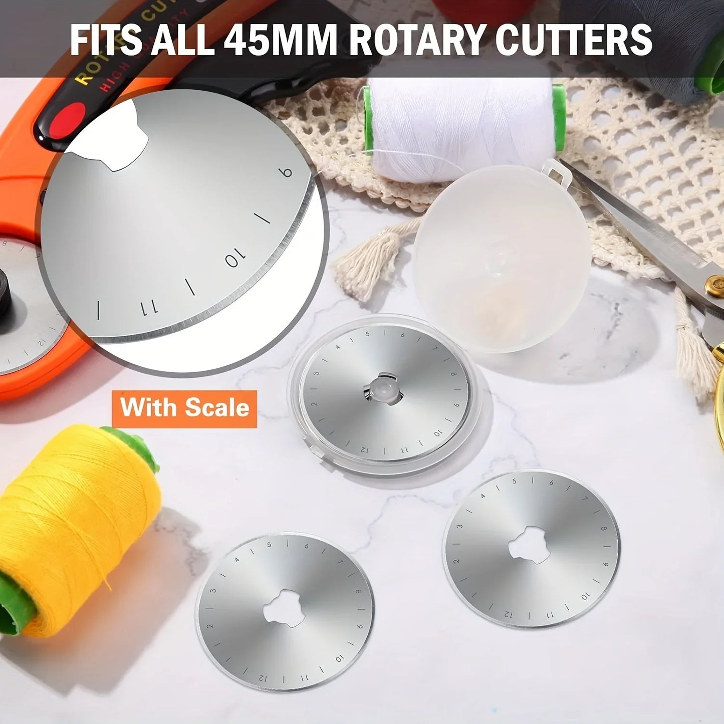 45mm Rotary Cutter Set Round Hob Craft Wheel Cutter Handle Roller with 5 Replacement Blades, Sewing Clip and Fabric Marker Pen