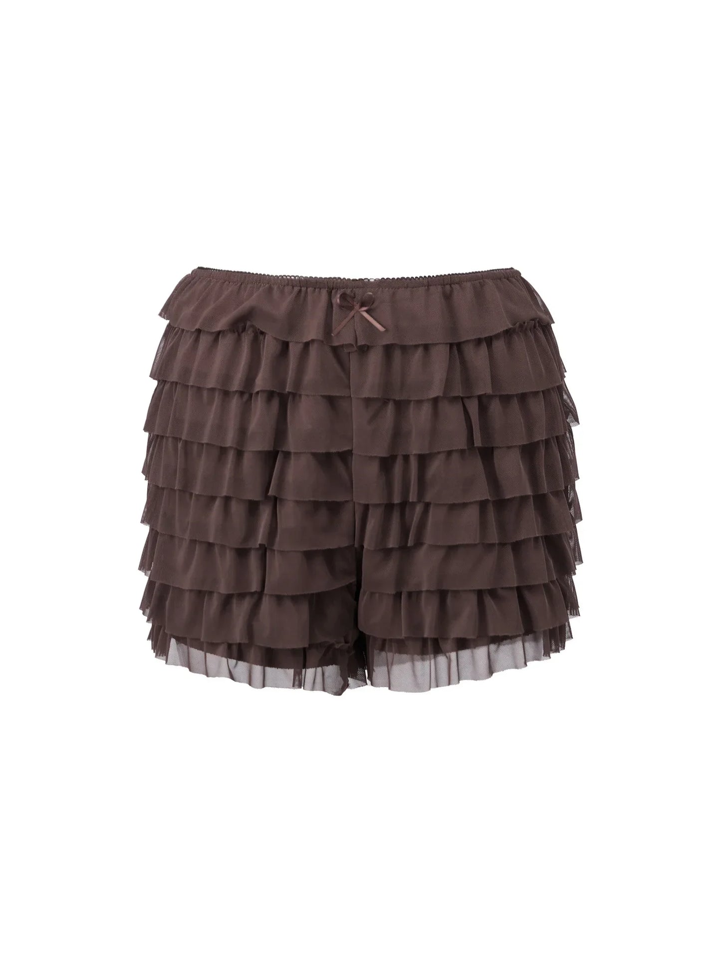 Women’s Layered Ruffle Bloomers Fashion Low Waist Bow Front Solid Color Shorts Casual Summer Mini Shorts
