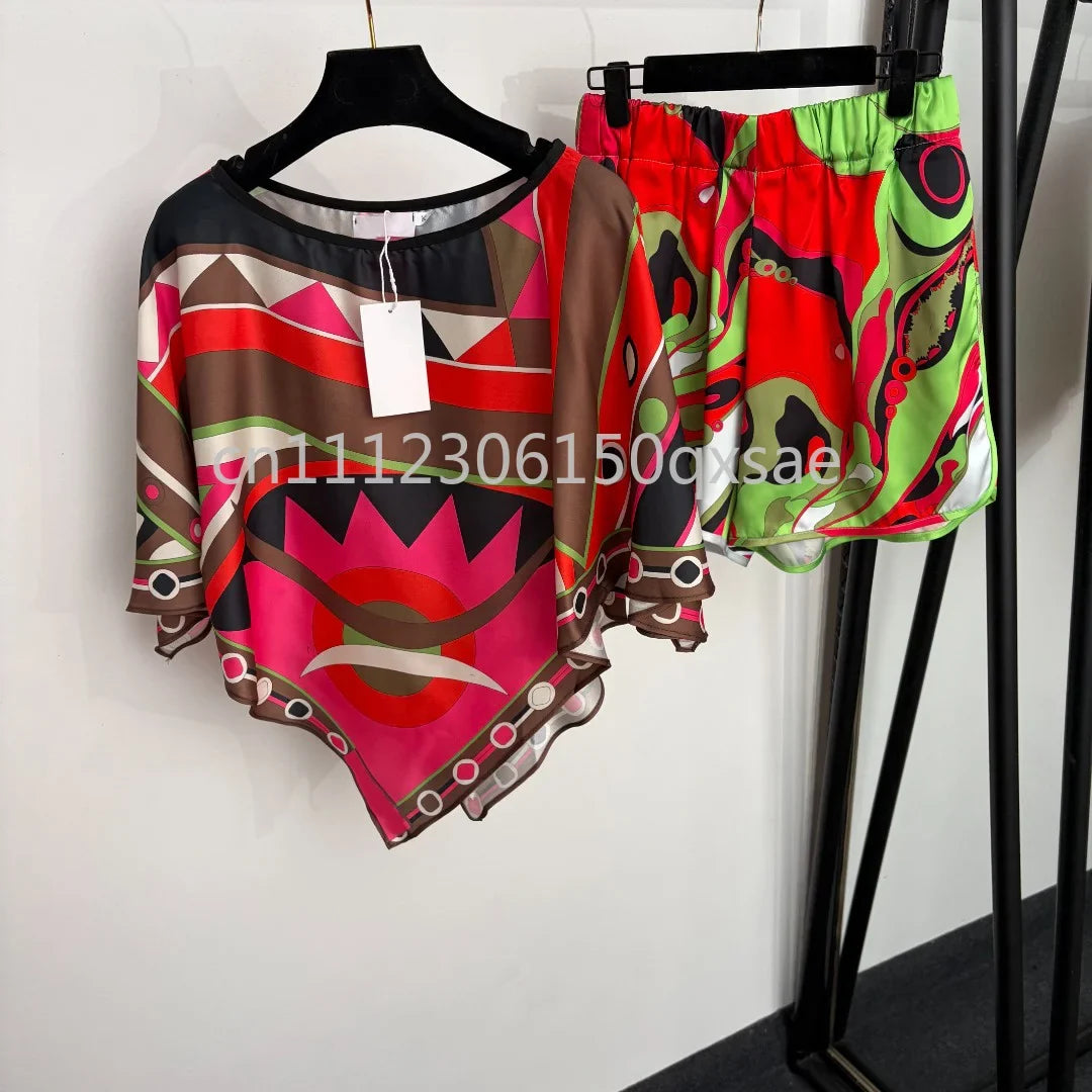 Luxury Red Silk Strap Top & Shorts Set