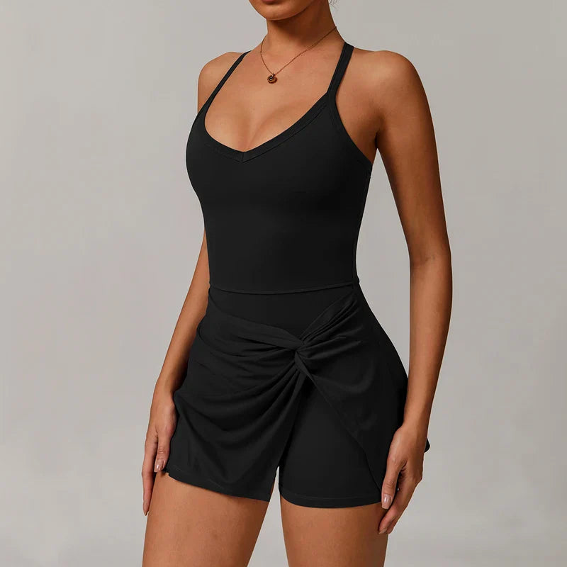EcoSport Femme: Vestido de tenis con cuello en V con brasier y shorts