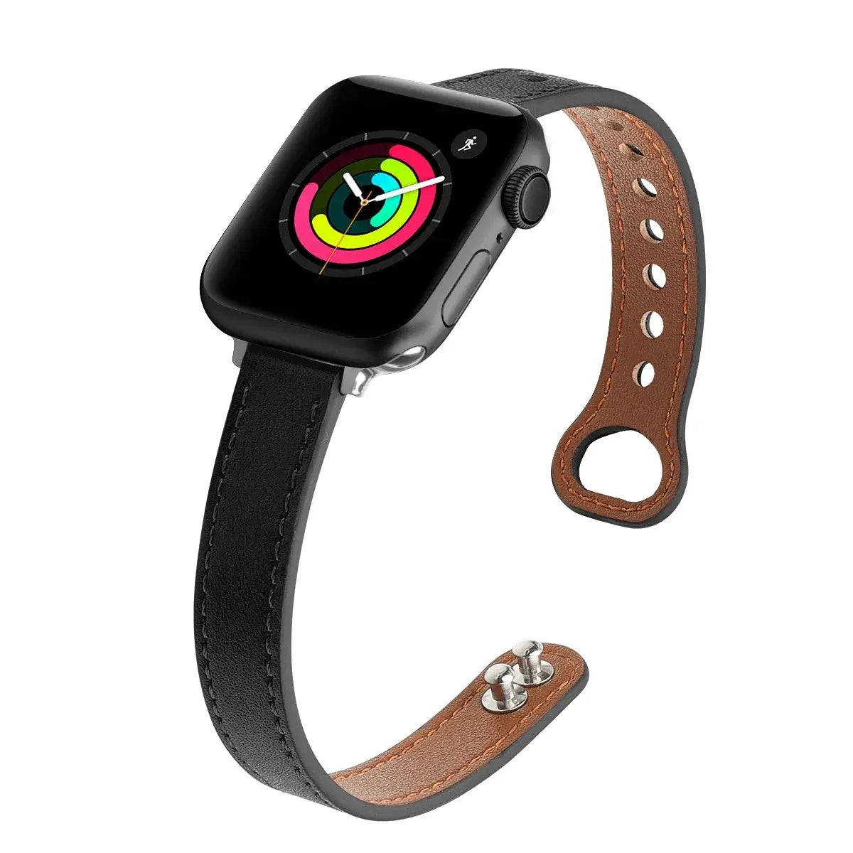Apple Watch Slim Stitched Leather Band with Stud Closure
