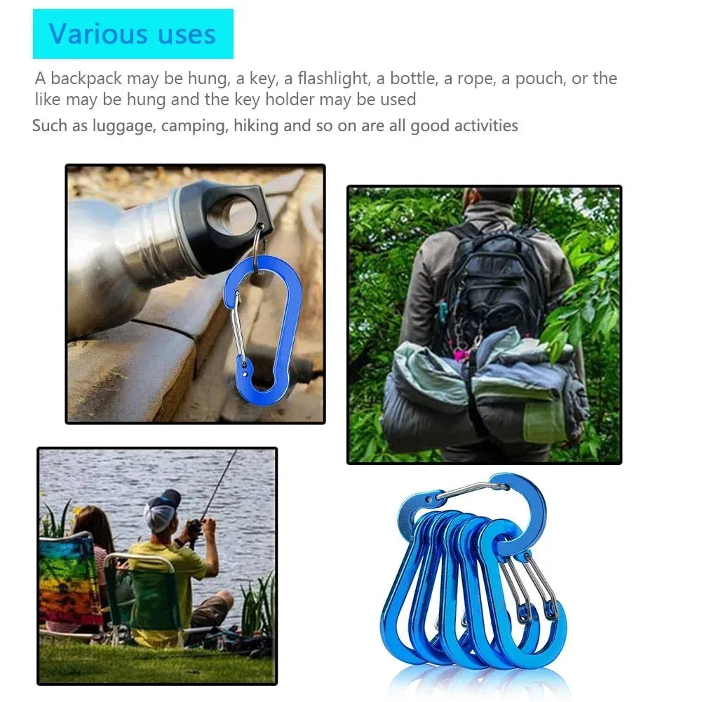 1/6/12pcs Aluminum Carabiner Clip Keychain Carabiners Lock Buckle Snap Outdoor Multi Tool Backpack Camping Hiking Fishing Hook