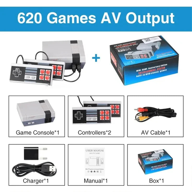 Handheld Family Recreation Video Console AV Output Retro Built-in 620 Classic Games Dual Gamepad Gaming Player Toys Holiday Gif