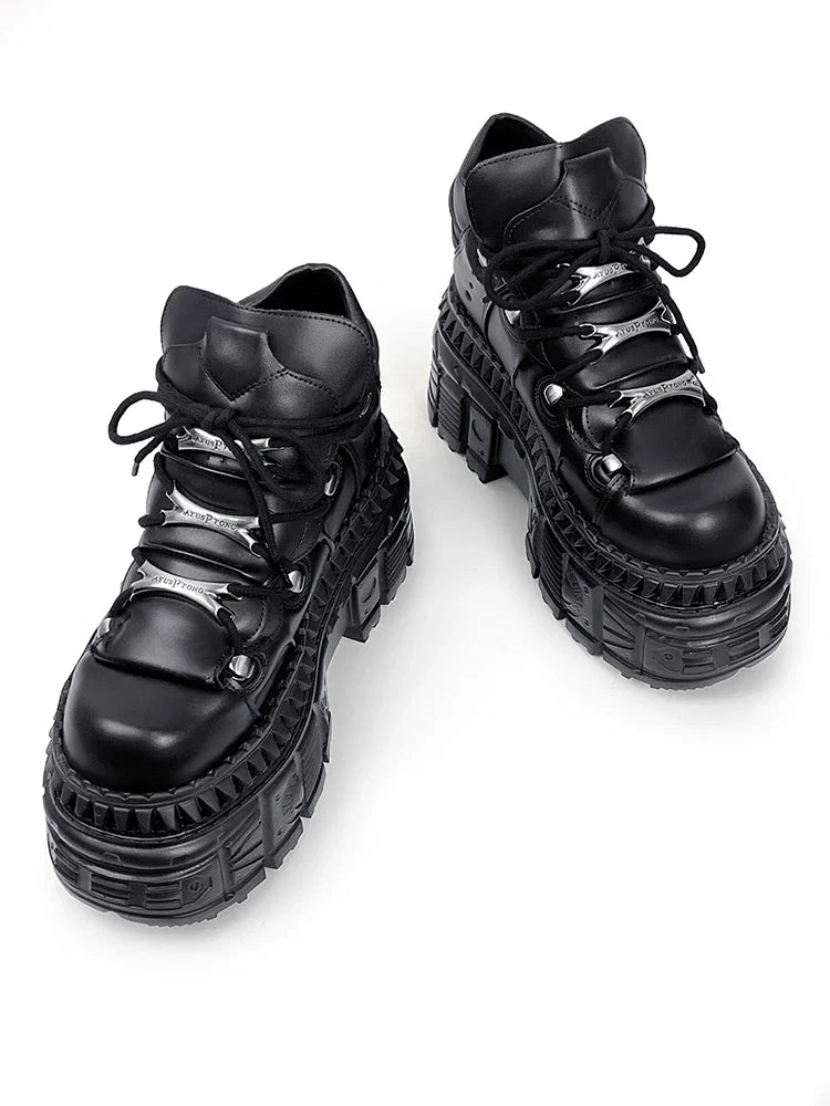 2025 Woman Sneakers New Punk Style Women Shoes Gothic Ankle Rock Boots Lace-up Heel Height Platform Shoes Woman Metal Decor