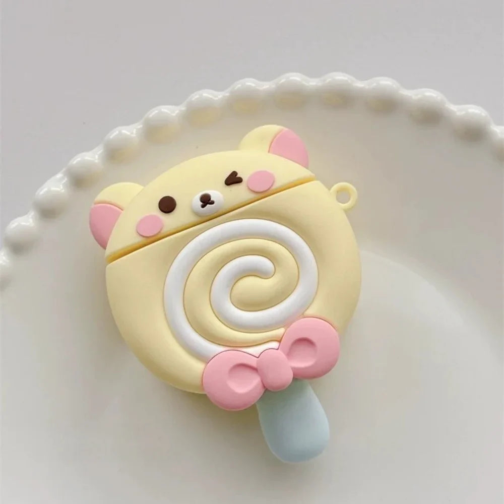 Funda para AirPods de piruleta con diseño de oso Kawaii