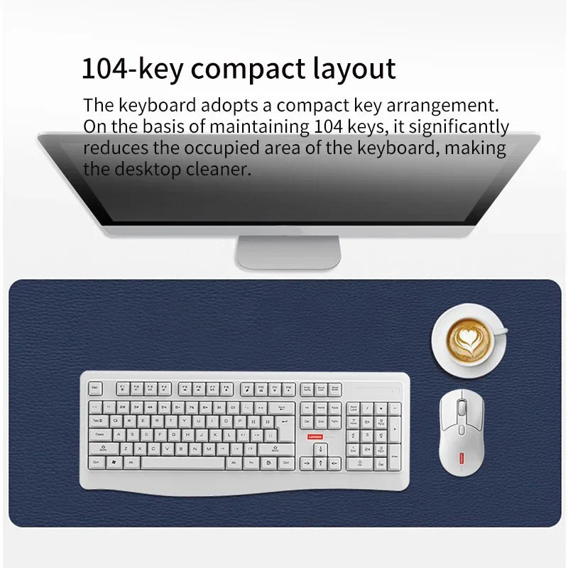 Lenovo Wireless Keyboard and Mouse Combo Full-Size 104 Key Quiet Office Set with Silent Click Compact USB Receiver for Pc Laptop