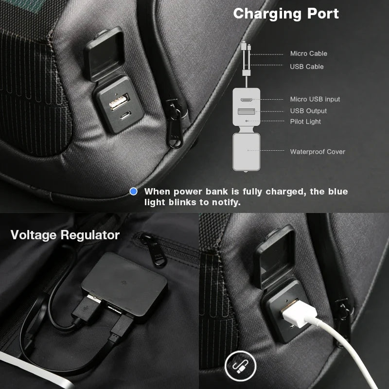 Kingsons Men Beam Backpack Solar Panel +USB Charging Anti-theft/Waterproof/ 15.6 inch Laptop Backpack Male