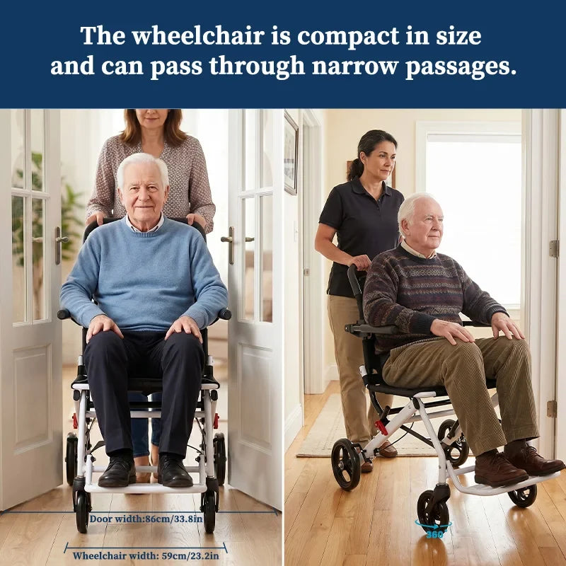 Lightweight Transport Wheelchair for Adults & Seniors, 19 lbs Foldable Travel Wheelchair with 18.1" Wide Seat