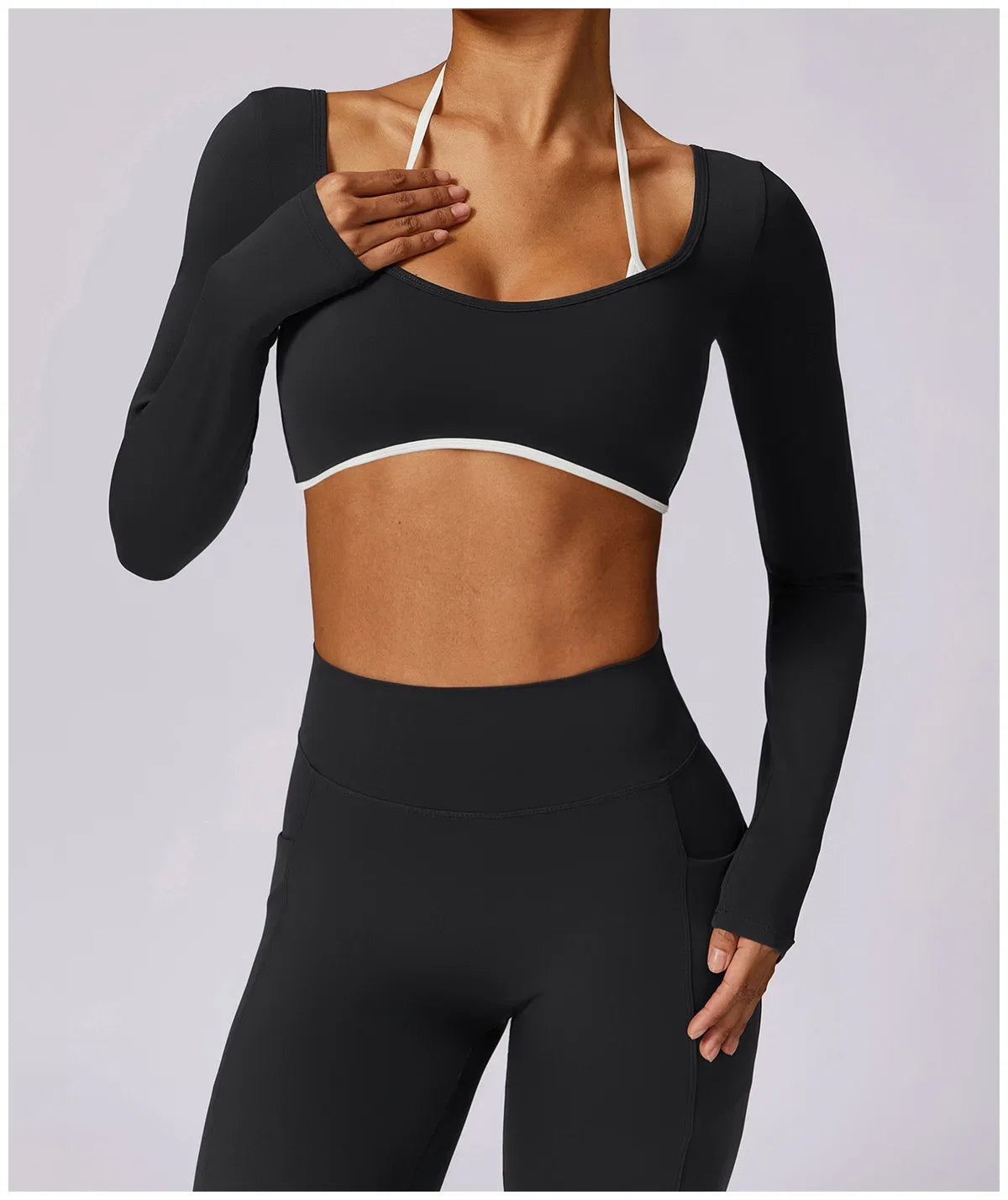2-Piece Activewear Set – Long Sleeve Crop Top & Leggings