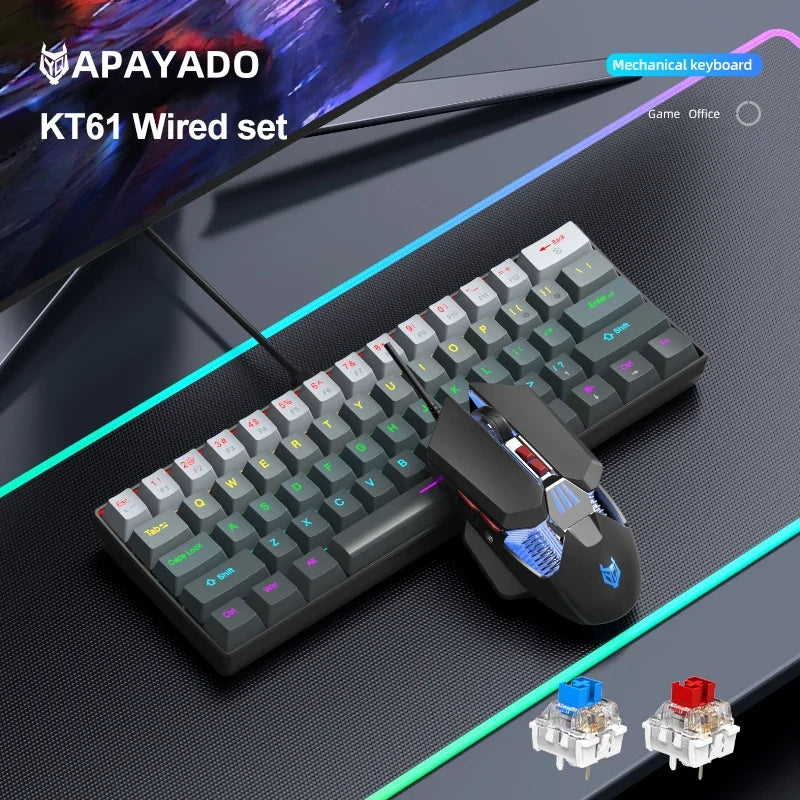 Mechanical keyboard and mouse set, 60% Portable Mini Wired Keyboard and Mouse combos, 61 Keys Phantom RGB keyboard and mouse kit