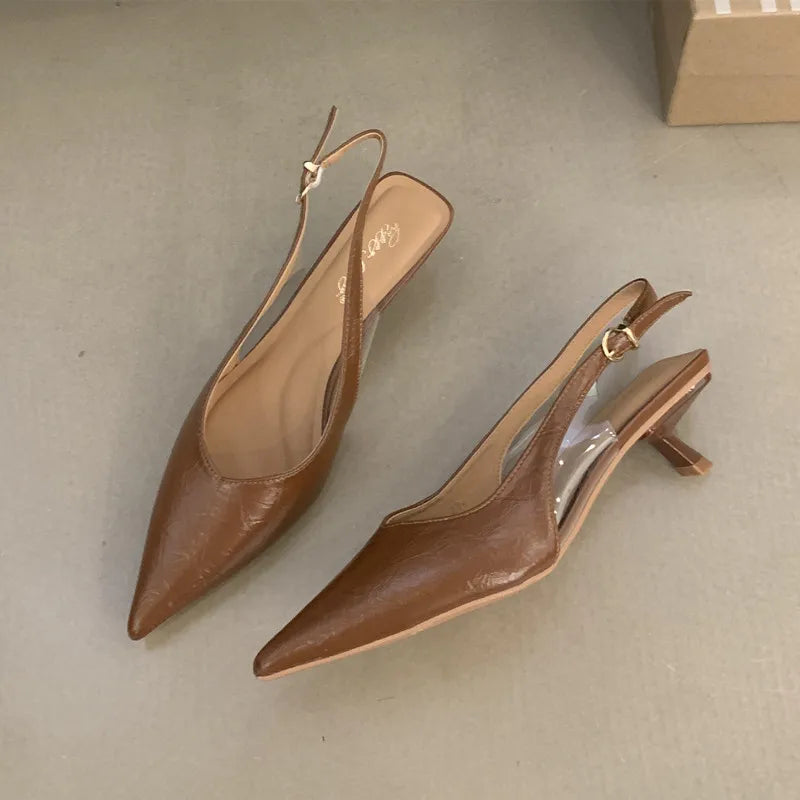 Bailamos Women Sandals Pointed Toe Elegant Low-heel Shoes Summer Fashion Slingback Woman Mules Shoes Pumps Dress Shoes