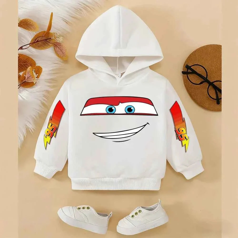 Girls and Boys Classic Anime Car Story Children's Spring and Autumn Fashion Hoodie (only hoodie), 3-14Y Boys and Girls Hoodie