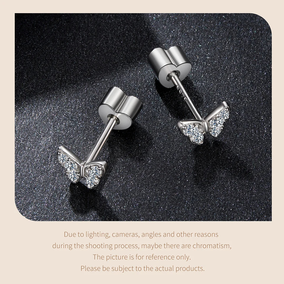 Butterfly & Clover Moissanite Stud Earrings in Sterling Silver