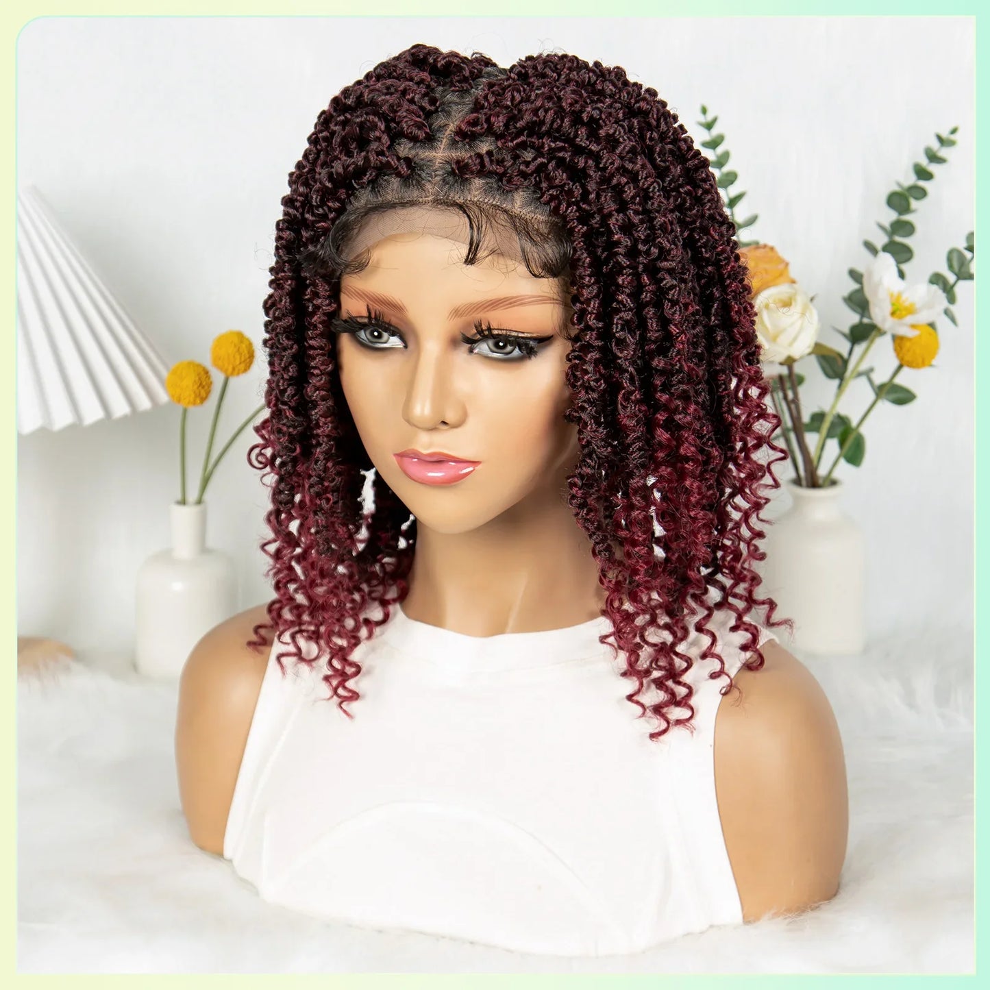 14Inch Full Lace Braided Wigs Synthetic Lace Frontal Twisted Braids Wigs with Baby Hair Knotless Box Braids Wig for Black Women