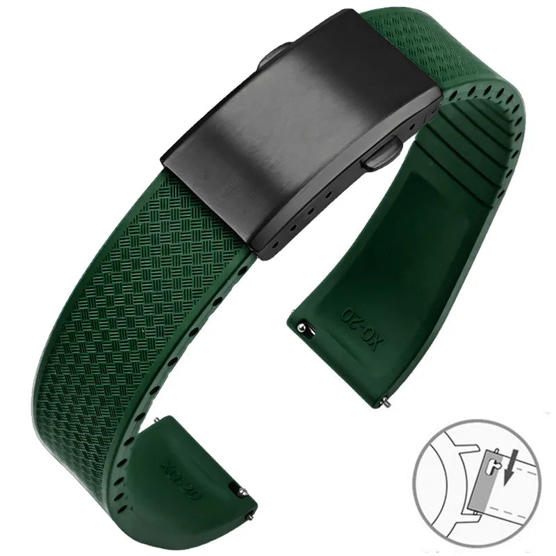 Samsung Galaxy Watch 7, 6, 5, 4 & FE FKM Rubber Band with Folding Clasp