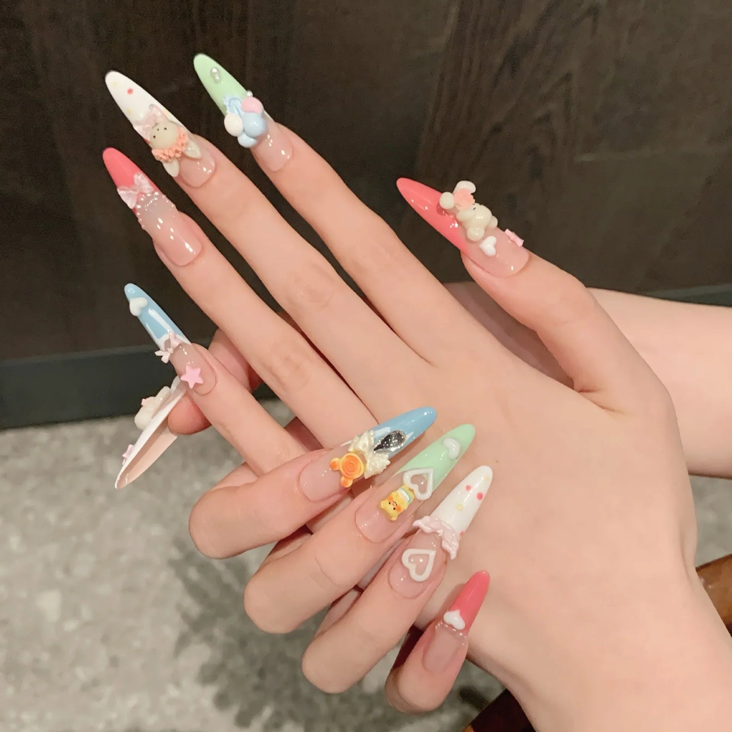 Set de Uñas Postizas Conejito y Oso Kawaii
