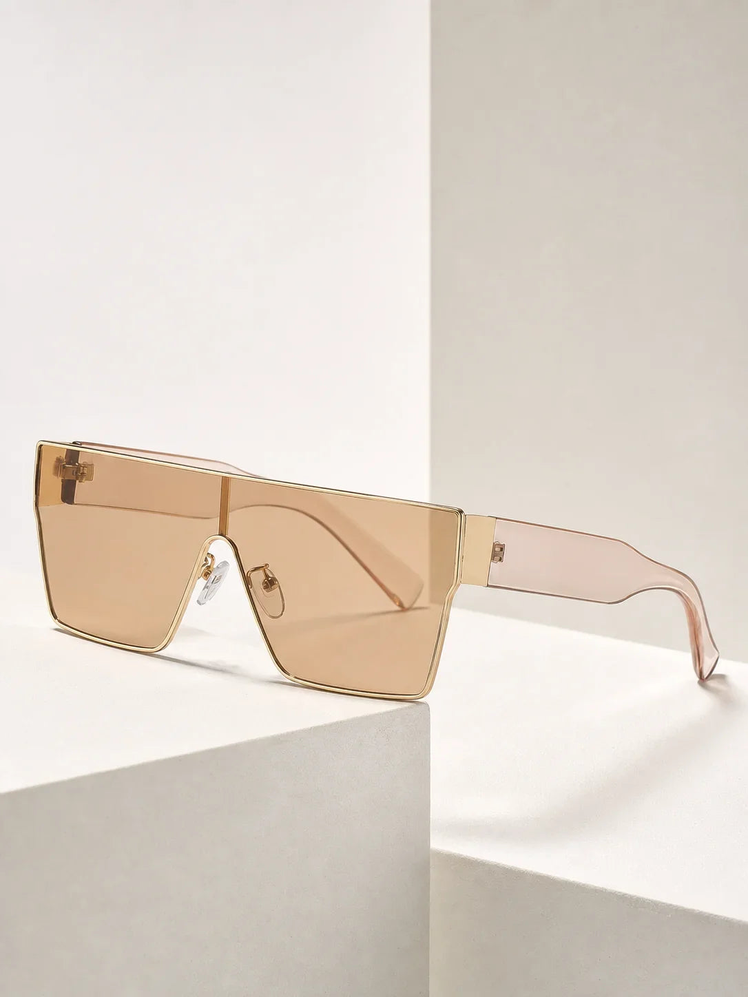 Y2K Large Frame Square Sunglasses Men's And Women's Metal Frame Wide Legs Solid Color Lenses Hip Hop Trendy Sunglasses