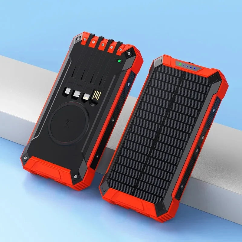 50000mAh Solar Power Bank Fast Charging Portable Charger with Built-in Cables Wireless Outdoor Battery Pack