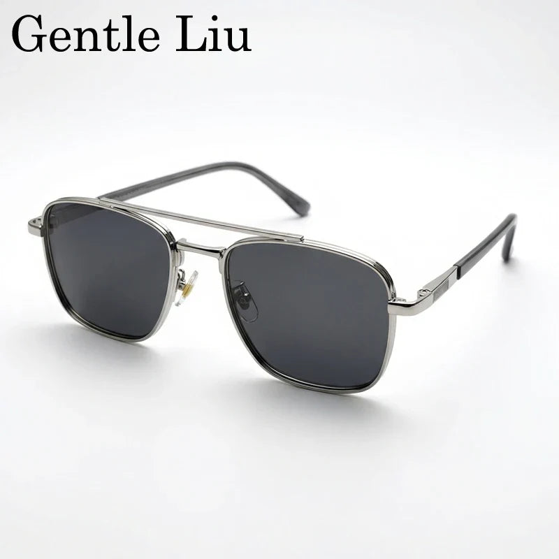 2026 Luxury Square Sunglasses Men Retro Double Bridge Metal Frame Driving Eyewear Vintage Sun Glasses For Male Outdoor Shades