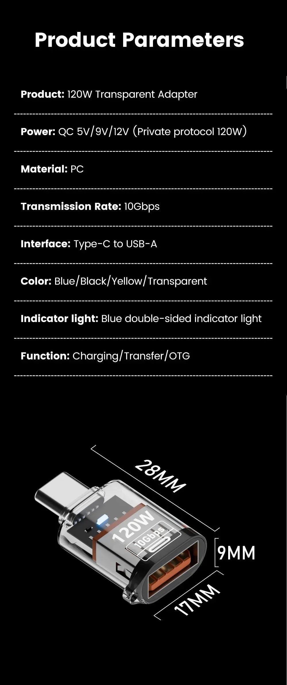 120W USB 3.2 to Type C OTG Adapter Fast Charging 10Gbps Data Audio Transfer For MacBook iPad iPhone 15 16 17 Huawei Xiaomi PC