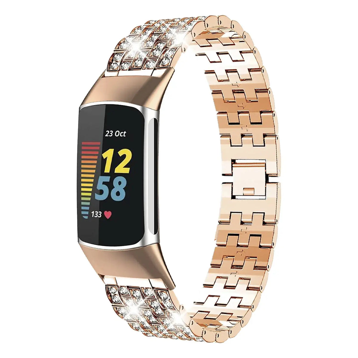Fitbit Charge 6, 5, 4 & 3 Metal Link Bracelet Band, Crystal Accents