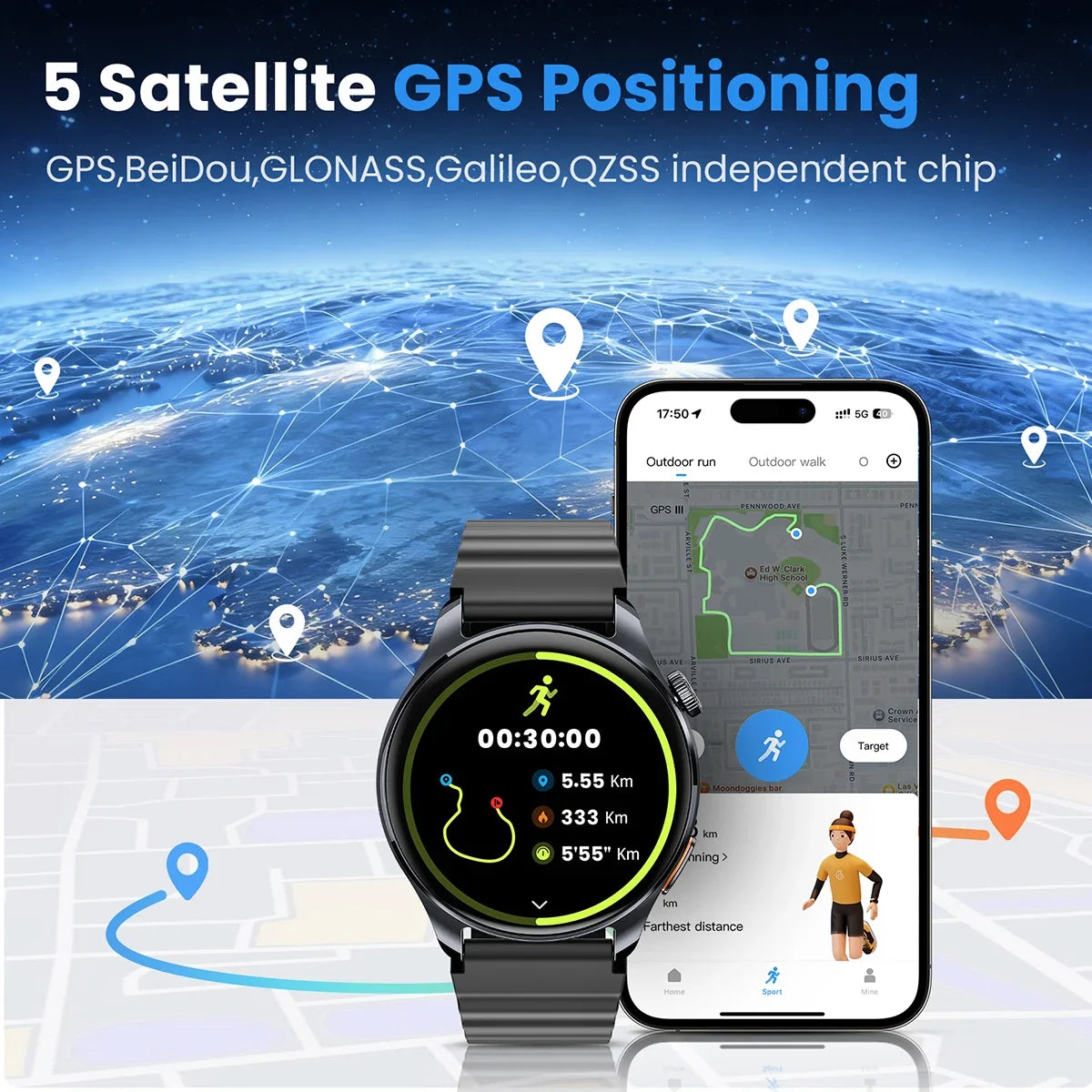 HAYLOU Watch 4S(HF012) GPS Smartwatch 1.43” HD AMOLED 5 Satellite GPS Positioning 120+ Workout Modes Sport Fitness Smart Watch