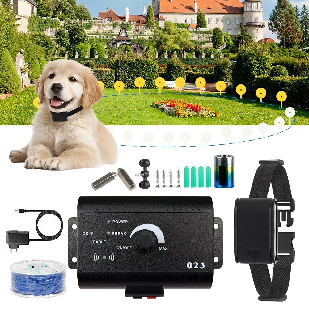 HT-023 Dog Electric Fence Shock Training Collar Electronic Pet Fencing System Adjustable Control Range Wired Containment System