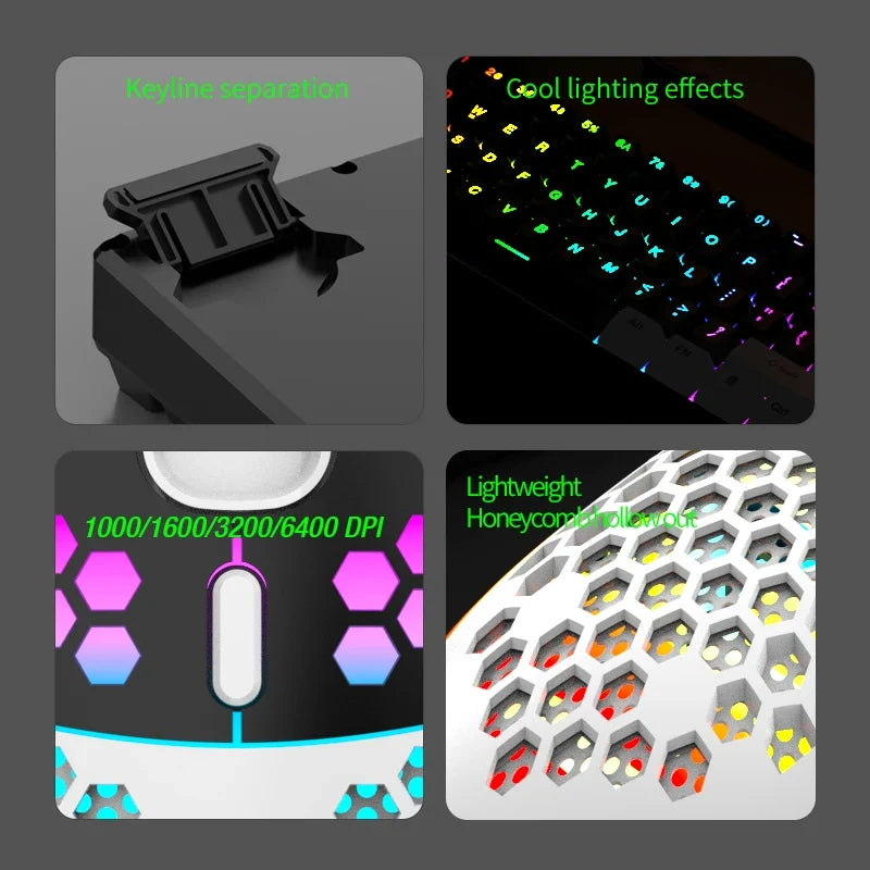 Wired 61-Key Mini Keyboard and Mouse Combo with RGB Backlight - Keyboard Mouse Set for Desktop or Laptop Computers