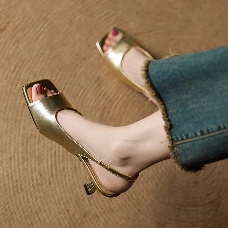 2026 New Summer Women Sandals Kid Suede Leather Women Shoes Peep Toe Chunky Heel Concise Sandals High Heel Ladies Shoes