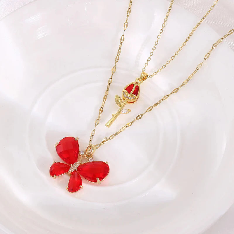 Enchanting Butterfly Rose Necklace